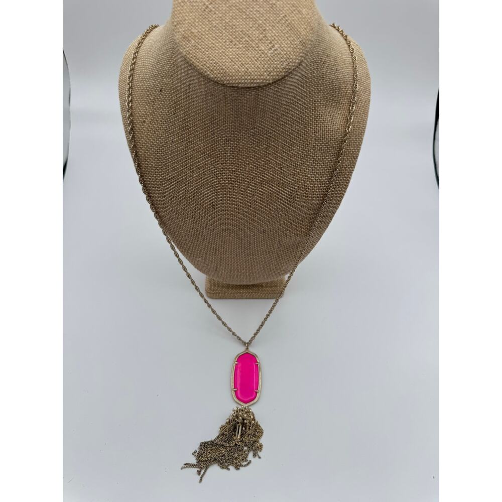 Kendra Scott Rayne Gold chain link stone pendant tassel hot pink